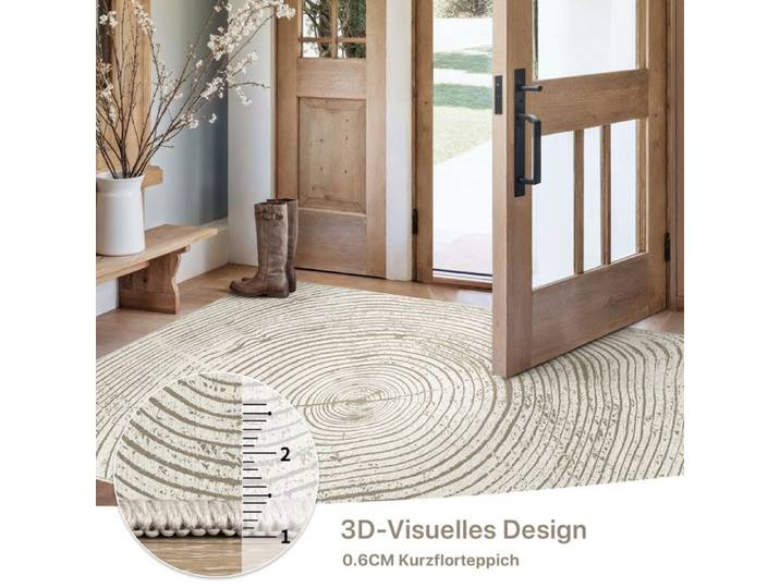 Tapis 80x150 cm Beige Moderne Motif Abstrait Poil Court Lavable Antidérapant pour Couloir Entrée Bureau