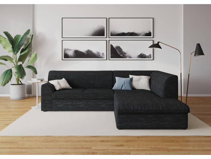 DOMO collection Topper zeitlos elegant, kompakte StellmasseL-Form mit Ottomane, wahlweise mit Schlaffunktion