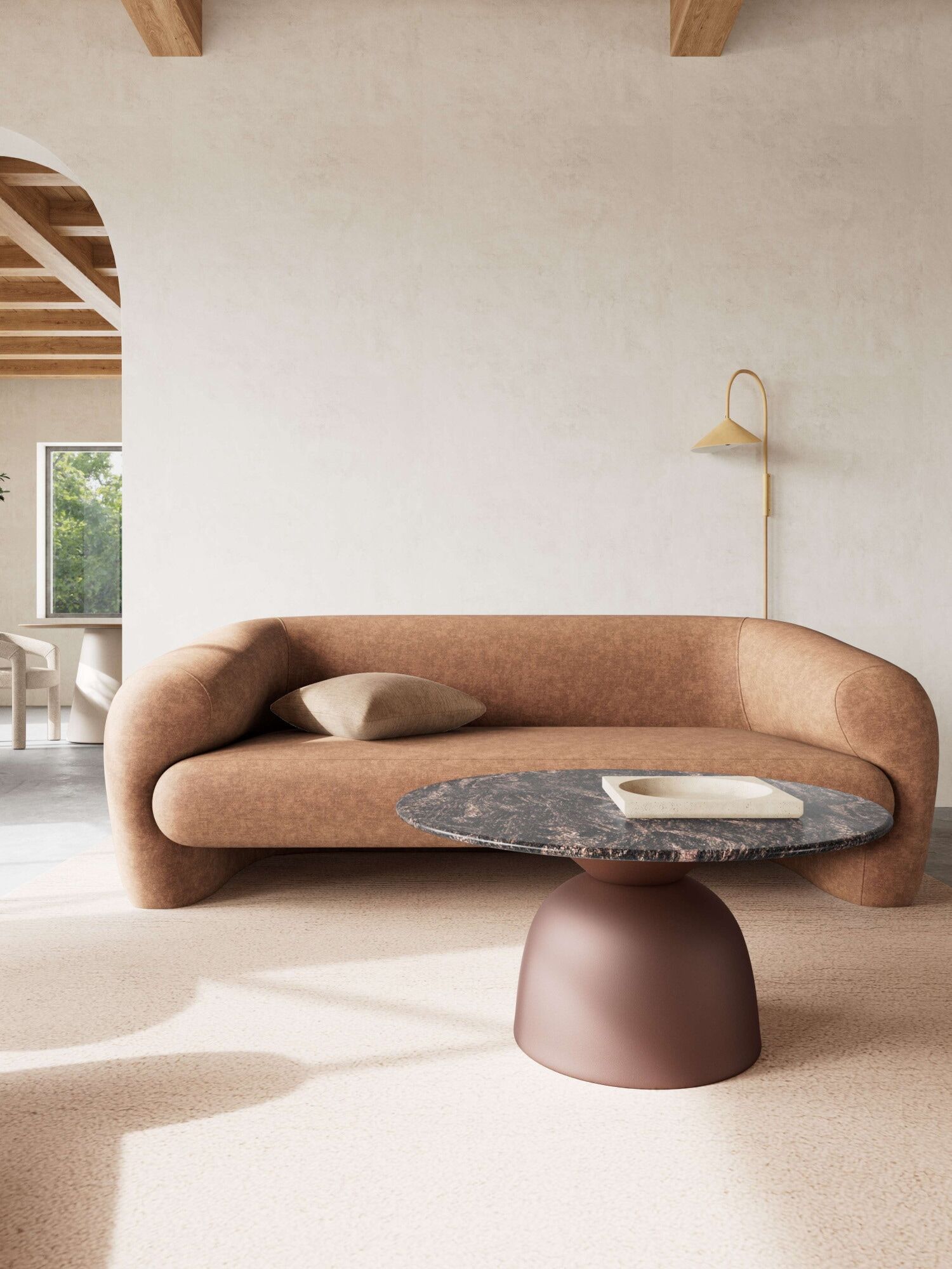 Couchtisch ACTONA GROUP "Ferrol Beistelltisch– stilvoll & modern mit eleganter Marmorplatte", braun (braun cocoa, matt bronze, braun cocoa), B:80cm H:42cm T:80cm, Tische, Couchtisch, Rund. Brauner Cocoa Marmor, mattes Bronze-Stahlgestell. Ø: 80 cm