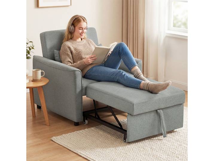 HOMCOM Fauteuil-Lit 3-en-1 Extensible Dossier Réglable Gris