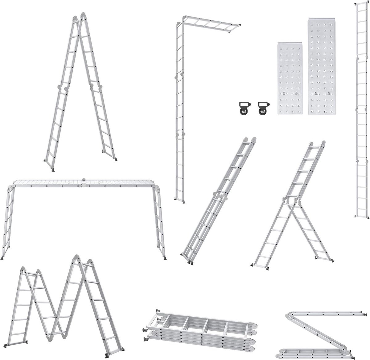 Multifunctionele klapladder steiger met 4x5 treden in zilver