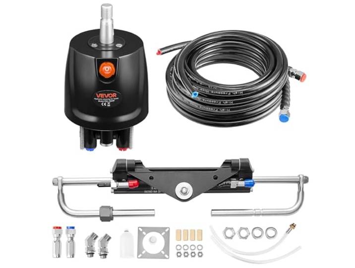 VEVOR Kit Direction Hydraulique Hors-bord 150 hp Système Direction Hydraulique Bateau pour Monomoteur Station Unique\, avec Pompe Barre 6\,9 MPa\, Cylindre de Verrouillage Bidirectionnel\, Flexibles 6 m