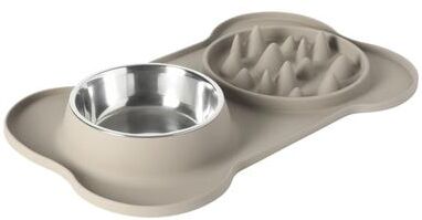Gibson Home 2 Piece 16"" Stainless Steel Bowl+Silicone Slow Feeder On Silicone Mat in Brown"