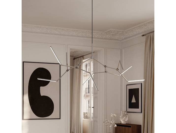 Stick LED-Kronleuchter chrom, 196cm, 8-flg. - 101 Copenhagen - Wohnzimmer - Design - Aluminium - Mehrflammig