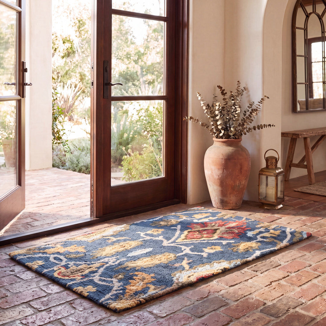 Blue Elephant Tansy Hand Tufted Wool Rug Blue/Brown Rectangle 69 x 122 cm