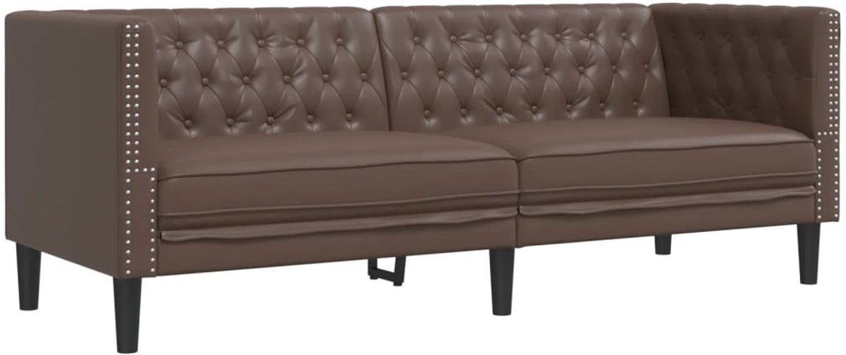 vidaXL Driezitsbank Chesterfield-stijl in bruin kunstleer