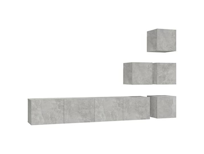 TV-Schrank zur Wandmontage, Grau, Beton, Holz, mehrschichtig, 6 Stück Großer Stauraum, klassisches Design, leicht zu reinigen, 4 Größen S und 2 L