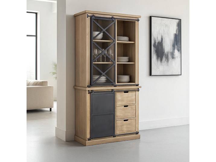 Vaisselier en bois massif de style industriel 100 cm - Detroit