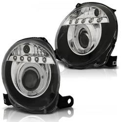 Scheinwerfer Angel Eyes mit LED Leiste passend für Fiat 500 Bj. 07-15 Schwarz