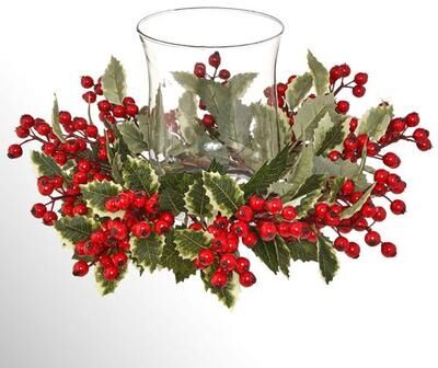 Regency International Holly and Berry Candleholder Centerpiece Red , Red