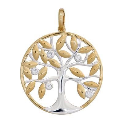 Kettenanhänger JOBO "Anhänger Baum", gelb (gelbgold 585), Schmuckanhänger, Damen, P1 = bei 10-facher Vergrößerung erkennbare Einschlüsse, Diamanten Gelbgold 585, Diamanten, Gelbgold 585, Kettenanhänger, 585 Gold bicolor mit 5 Diamanten