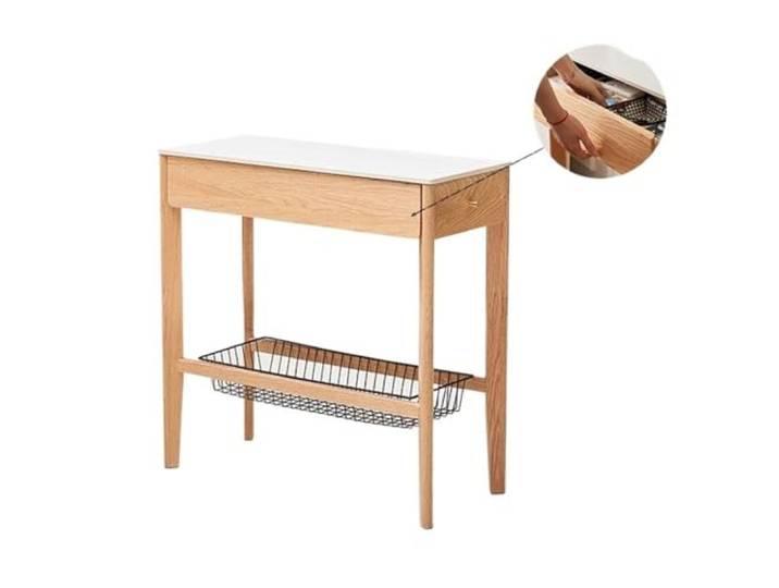 DFHS46JK Schmaler Tisch Nachttisch aus massivem Holz, Wohnzimmer-Konsolentisch für kleine Räume