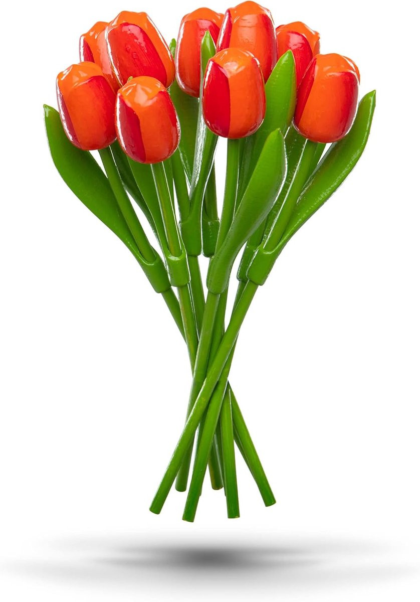 Houten Tulpen Boeket Kunstbloemen Decoratie Oranje Rood Hoogte: 34 cm