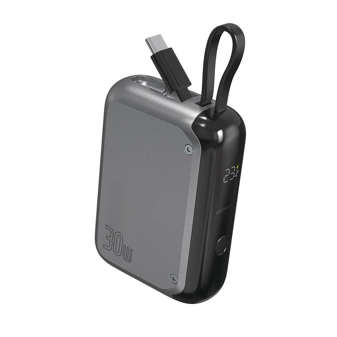4smarts Powerbank Pocket mit integriertem USB-C Kabel (10000 mAh, 30W), spacegrau 540699