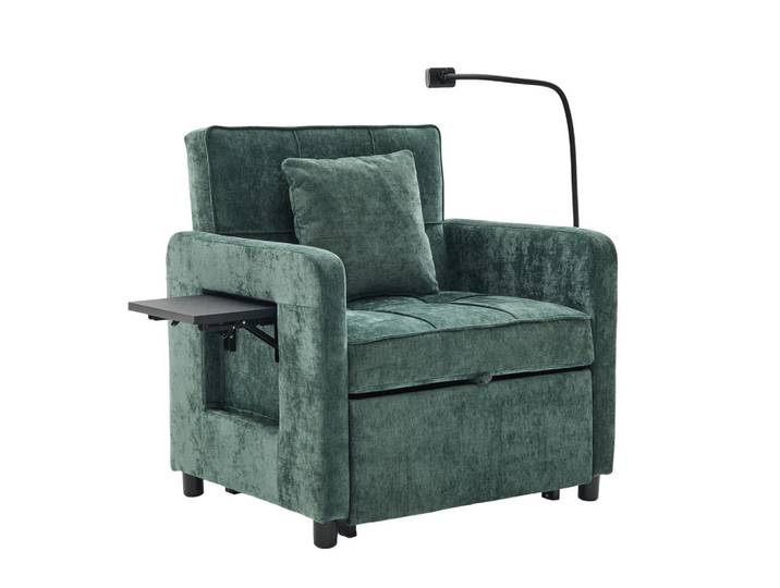 ComfortXL Schlafsessel 2-in-1 mit Tischchen und Stauraum, De-42290, Grün, Metall, 79x83x167 cm, Wohnzimmer, Sofas & Couches, Schlafsofas, Schlafsessel