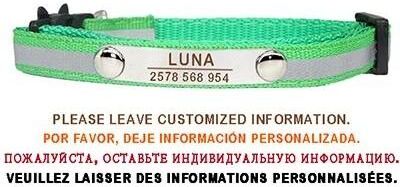 Uplifted Finds Custom Reflective Personalized ID Cat Collar With Safety Breakaway Buckle green