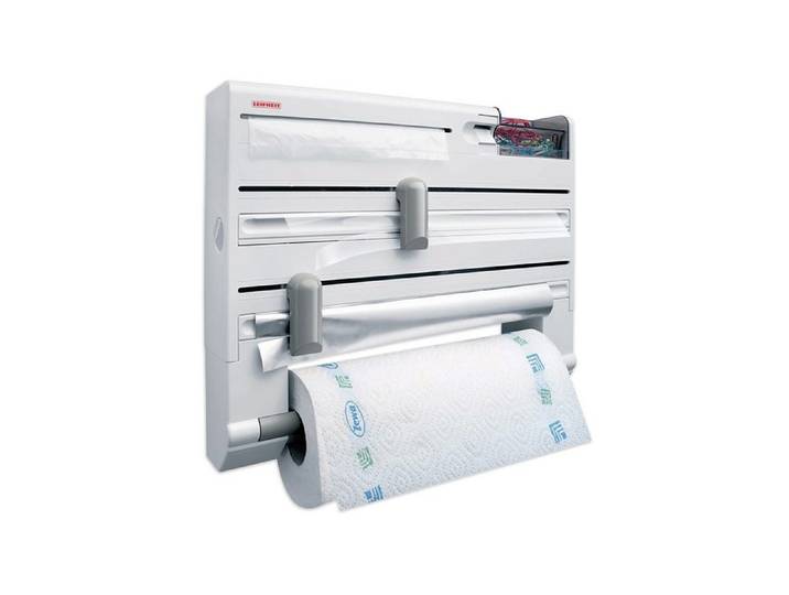 Wandrollenhalter LEIFHEIT Parat Plus , weiß, H:30cm L:38cm T:6,5cm, Edelstahl, Kunststoff, Küchenrollenhalter, Wandrollenhalter, inkl. Tesafilm-Spender u. Kleinteile-Box