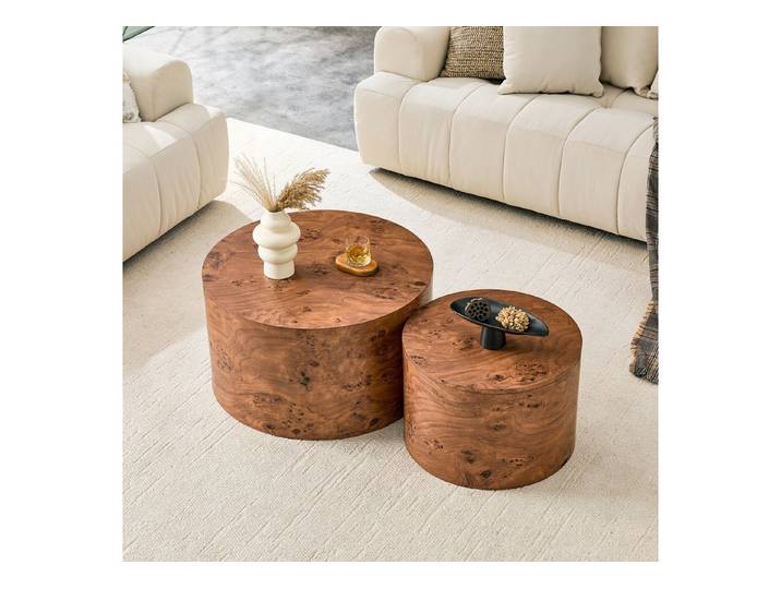 JUFU Couchtisch Beistelltisch Set rund MDF 2er Set Stauraum (2-St)