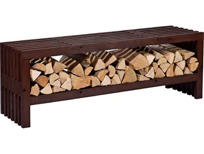 dobar® Select. Gartenbank Svensson aus Massivholz mit Kaminholzfach - Moderne Sitzbank mit Stauraum - Holzbank in modernem Design - 138 x 32 x 45,5 cm - Dunkelbraun