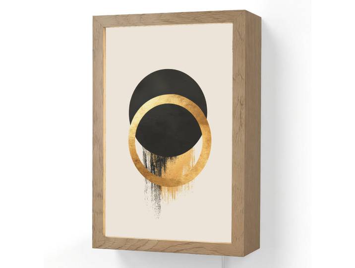 OnlyWow Wandleuchte - Abstraktes Design - Schwarzer Kreis - Farbflecken - 20x30 cm, Creme, Holzwerkstoff, Rechteckig, LED integriert, 20x30x8 cm, Lampen & Leuchten, Innenbeleuchtung, Wandlampe