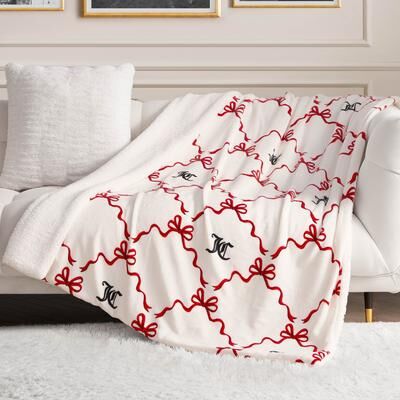 Juicy Couture Plush Reversible Sherpa Throw Blanket