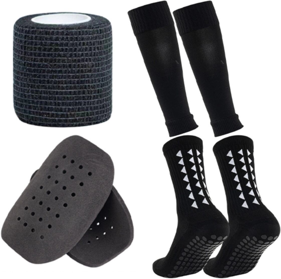 INF Vierlagiges Schienbeinschoner-Set mit Riemen und Einschub-Ärmel – 360° Anti-Rutsch-Schutz, Polyester-Komfort Schwarz