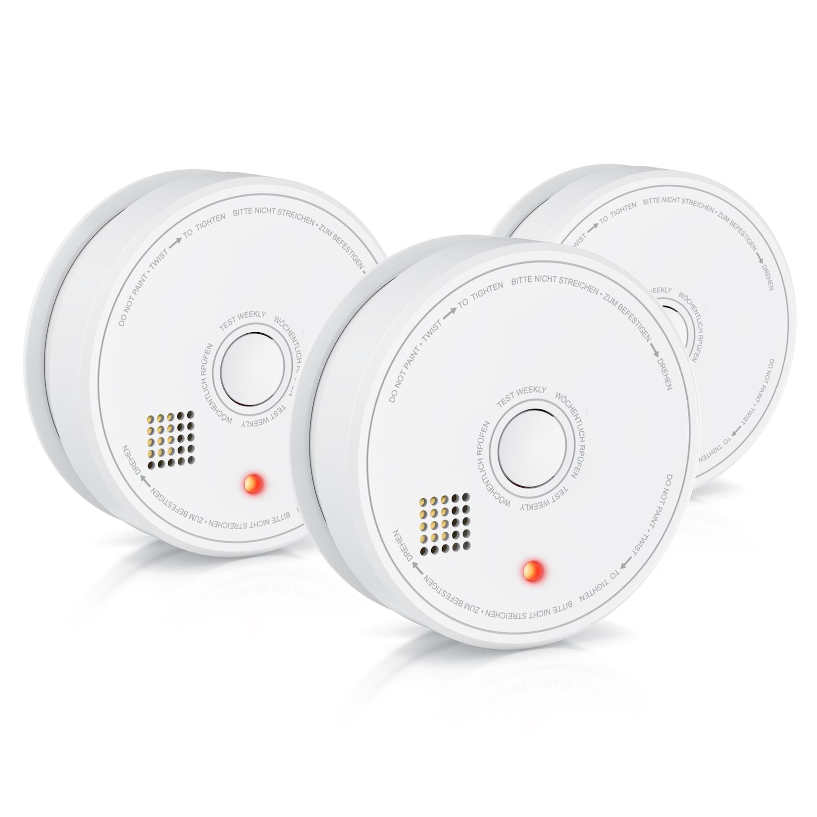 Brandson 3x Rauchmelder (Wechselbare Batterie, wiederverwendbar, Batteriewarnung, TÜV geprüft)