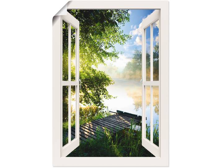 Wandbild ARTLAND Fensterblick Angelsteg am Fluss , weiss (farbe bild(er): weiß), B:50cm H:70cm, Bilder, Wandbild, als Alubild, Leinwandbild, Poster in verschied. Grössen