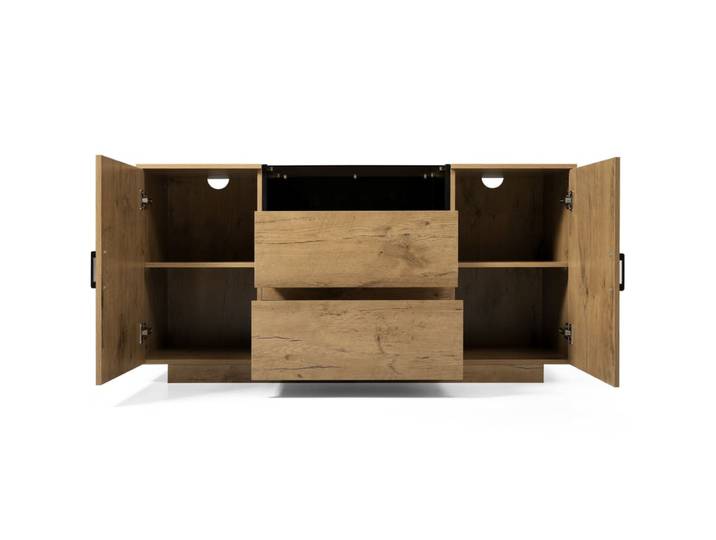 Commode en bois avec rangement chêne clair 140x40x70 cm