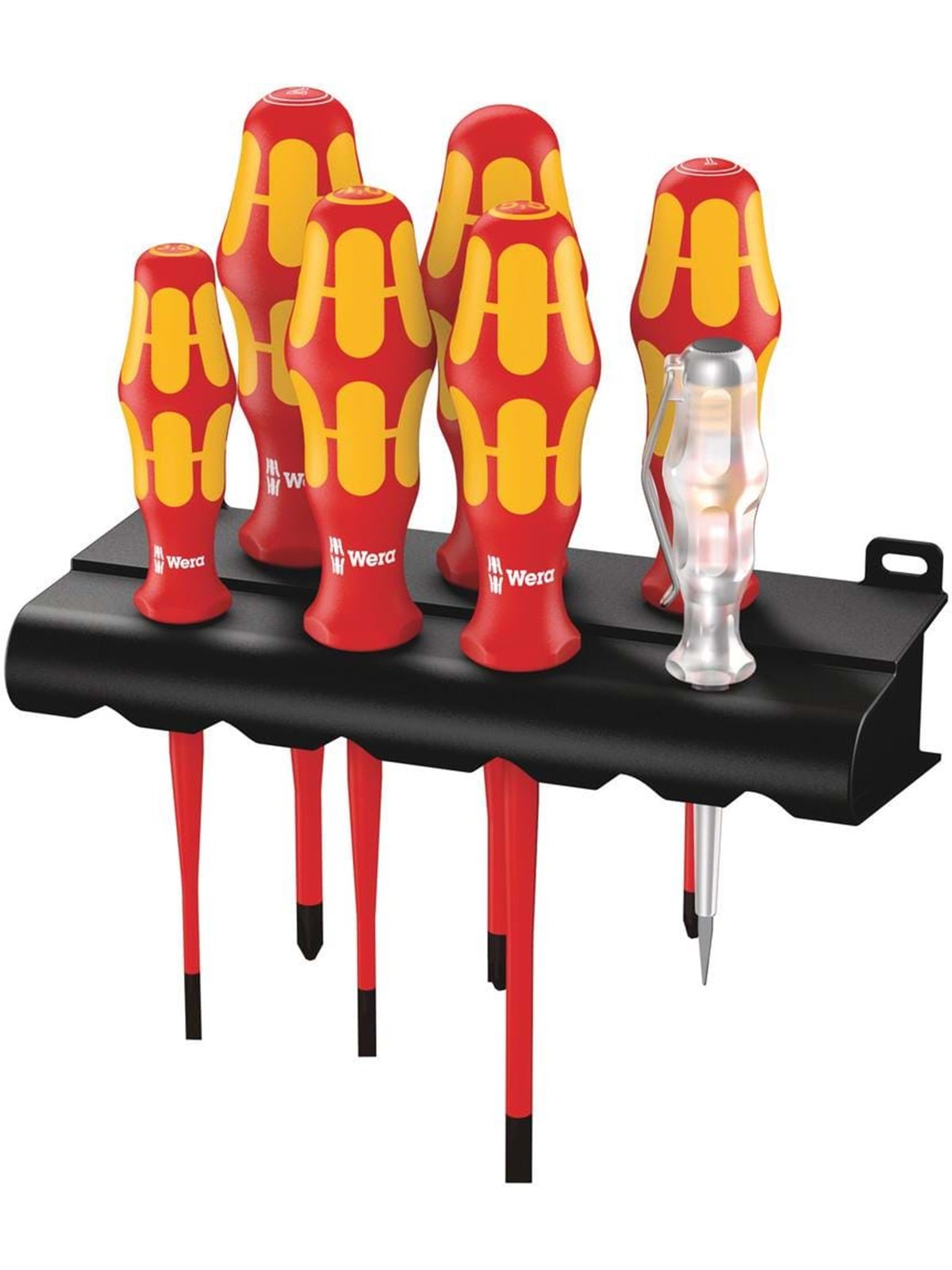 Wera 160 iS/7 Rack Schraubendrehersatz Kraftform Plus Serie 100 + Spannungsprüfer + Rack. Mit reduziertem Klingendurchmesser, 7-teilig