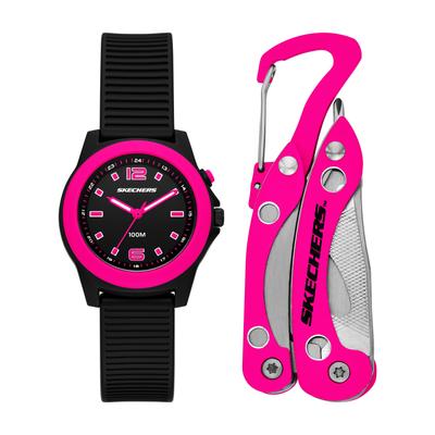 Quarzuhr SKECHERS "Clip Tool Set", pink (schwarz, schwarz), Armbanduhren, Damen, schwarz-pink, Quarzuhr, Armbanduhr, Silikonarmband, Ideal auch als Geschenk, analog