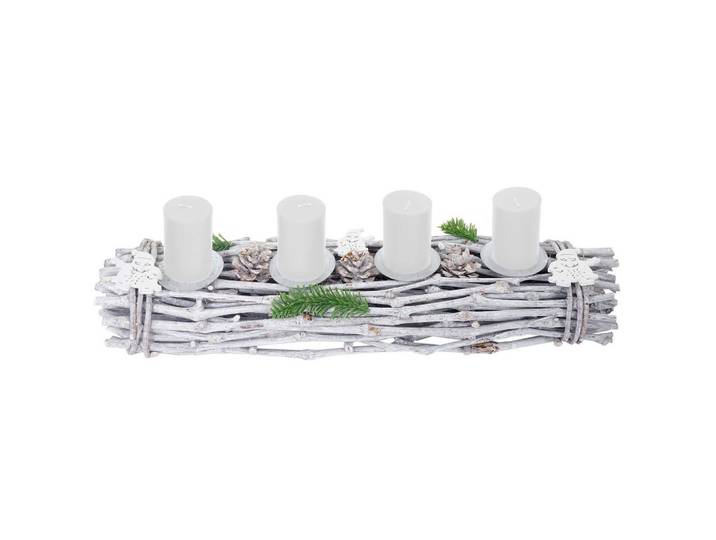 Jamb Adventskranz Länglich Holz Kerzen WEIß Weiß, Holz, 9 cm, Dekoration, Weihnachtsdekoration, Adventskranz