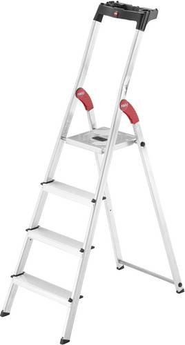 Hailo L60 StandardLine 8160-407 Aluminium Stufen-Stehleiter inkl. Werkzeugablage Arbeitshöhe (max.): 2.6m Silber, Rot, Schwarz