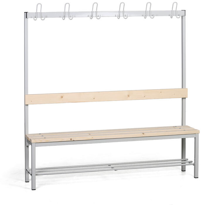 B2B Partner Umkleidebank mit Kleiderbügel und Schuhrost, Latten-Sitz, Länge 1500 mm, grau