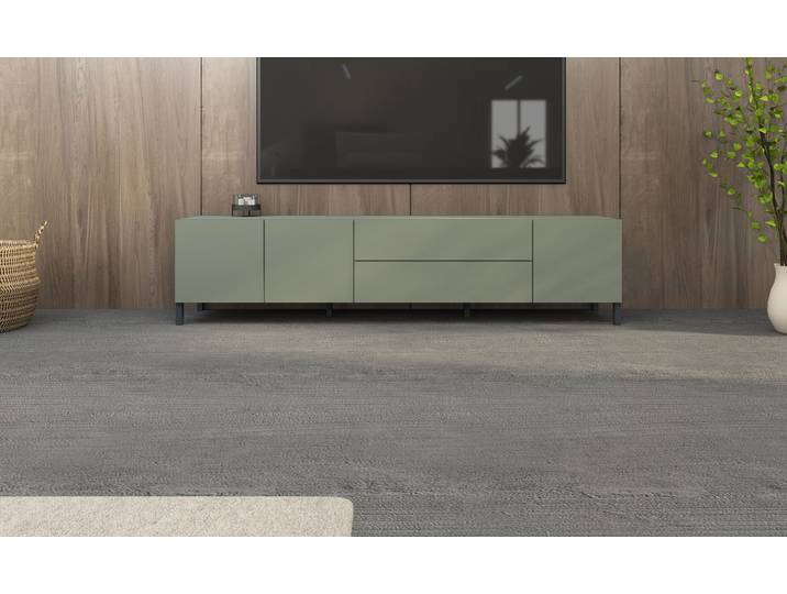 Lowboard BORCHARDT MÖBEL Sophia, Tv-Schrank Breite 190 cm , grün (salbei), B:190cm H:45cm T:35cm, Holzwerkstoff, Sideboards, Lowboard, Metallfüsse, grifflose Optik
