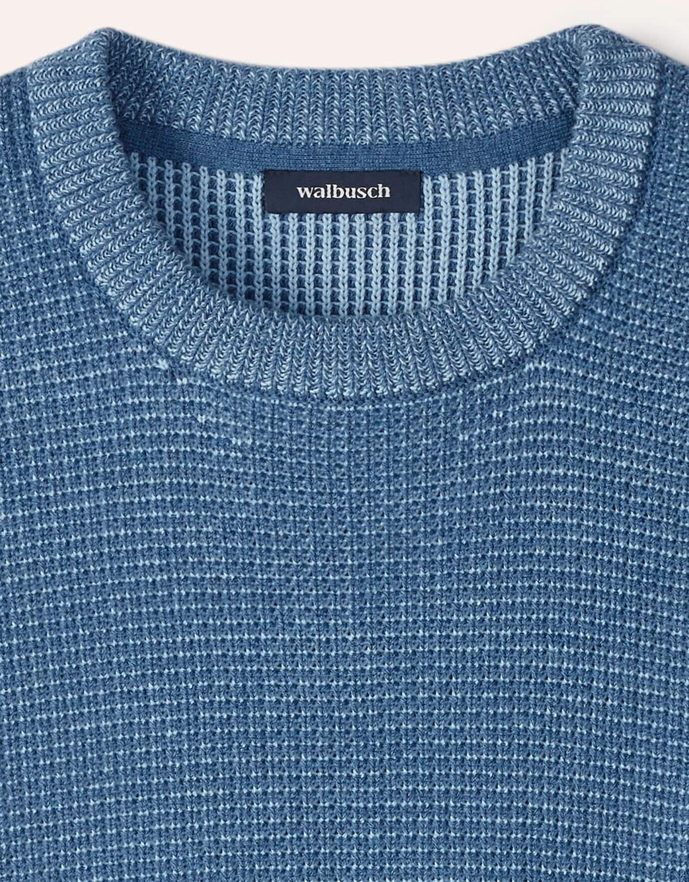 Walbusch Strukturpullover Bicolor, normale Größen, Farbe Blau, 54, reine Baumwolle effektvoll gestrickt Herren