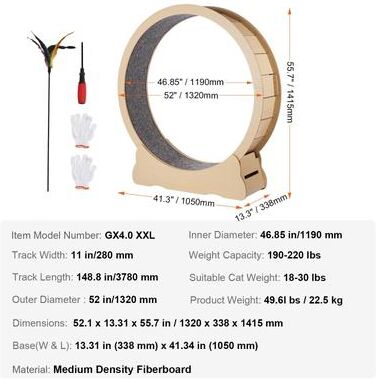 Uplift Picks Wooden Cat Exercise Wheel Large Indoor Running Treadmill With Detachable Carpet And Teaser 52 Inch