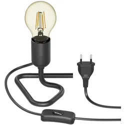 ledscom.de Tischlampe TRIN mit E27 Lampen-Fassung, schwarz, Stecker, Schalter + LED Lampe 471lm Gold Vintage extra-warmweiß