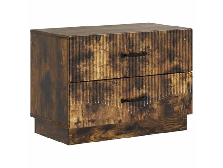 Coespram Nachttisch Geräucherte Eiche 62x34,5x44,5cm Holzwerkstoff Stilvoller Nachtschrank mit 2 Schubladen und schwarzen Griffen für Schlafzimmer und Wohnbereich.