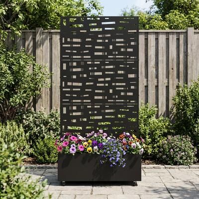 Lumibee Outdoor Metal Privacy Fence Screen Planter Box with Trellis