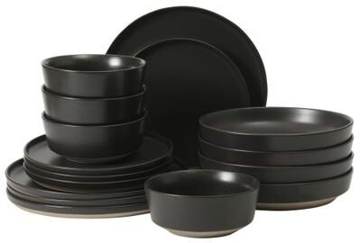 Gibson Elite Overbrook 16-Piece Pottery Clay Stoneware Stackable Dinnerware Set - Plates & Bowls, Reactive Glaze, Service for 4