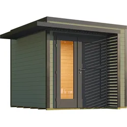 Weka Design Gartenhaus Pure Garden Amberley mit Design-Doppeltür - 28 mm graugrün/anthrazit B 250 x T 250 cm (Gr. 1)