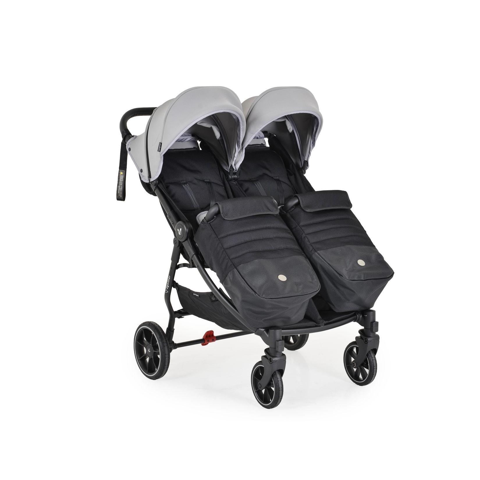 Cangaroo Zwillingskinderwagen 2Gether, Fußabdeckungen, Aluminiumrahmen, faltbar grau