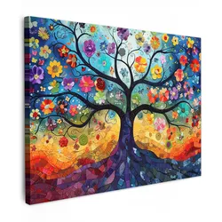 LEINWANDBILD Kunst - Baum des Lebens - Blumen - Hippie Wandbild 40x30 cm