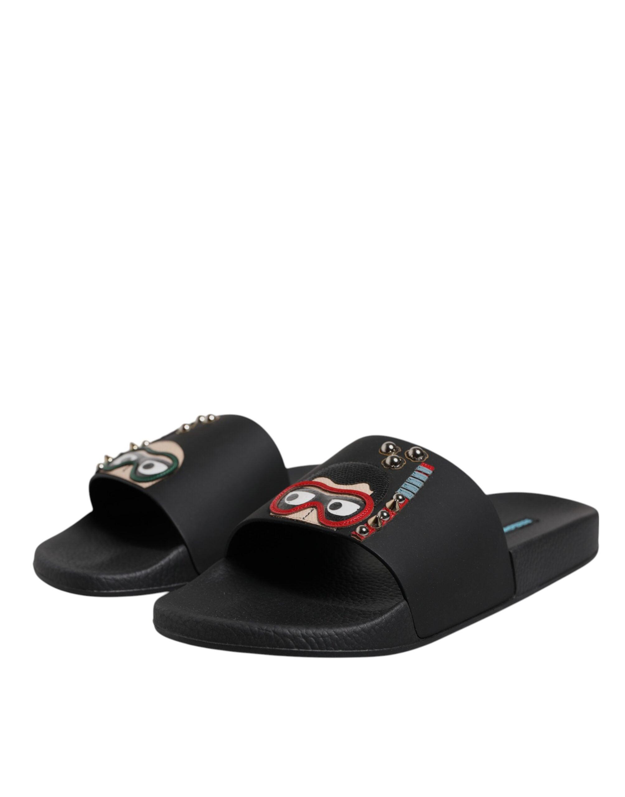 Dolce & Gabbana Schwarze Divers Leder Ballerinas Sandalen Strandmode Schuhe
