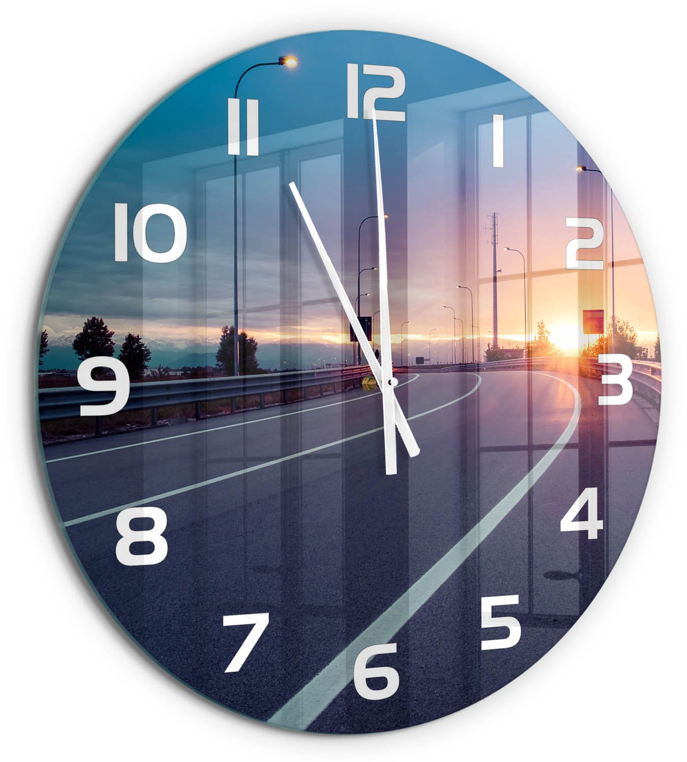 Tulup Wandklok Snelweg Glazen Klok met Print, Veelkleurig, Diameter: 60 cm