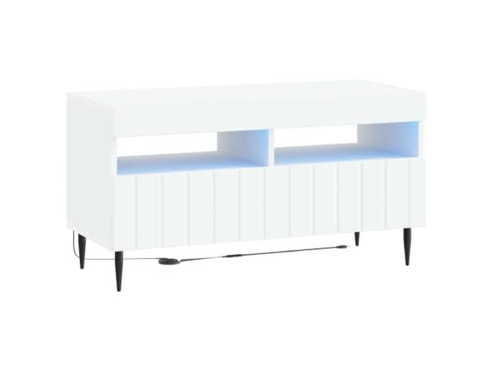 GKHPYURE TV-Schrank aus Holz, weiß, platzsparendes Design Technisches Holz, weiß, flexible LED-Leuchten, 90° drehbare Türen, Innenanwendung, 14,15 kg