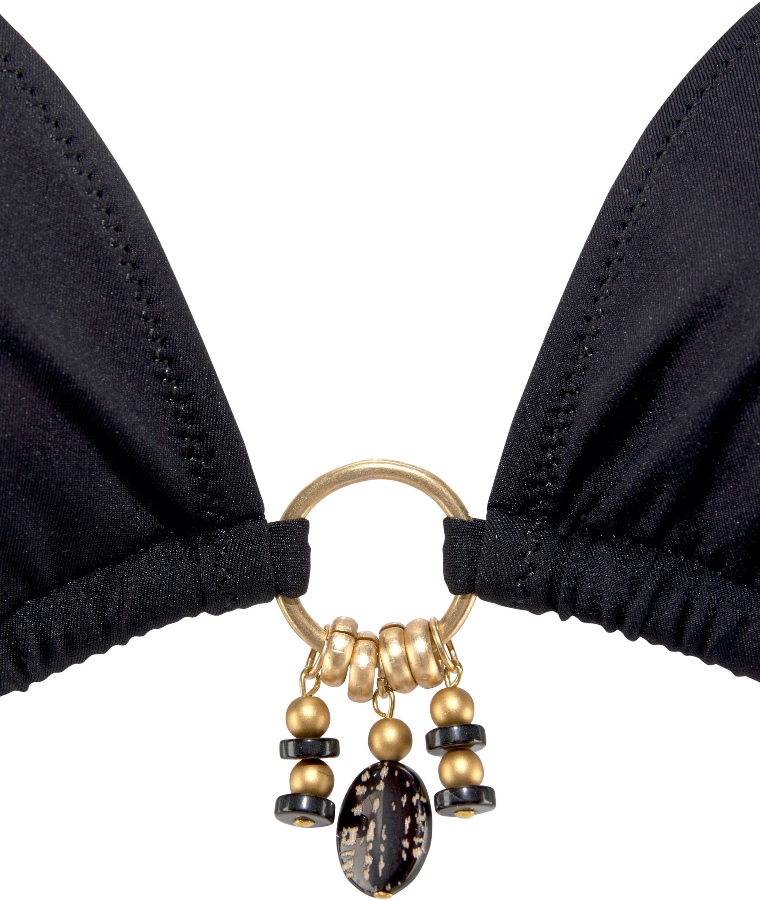 Triangel-Bikini BRUNO BANANI, Damen, Gr. 34, Cup C/D, schwarz, Microfaser, Polyamid, unifarben, Bikini-Sets Triangel-Bikini, mit gold-schwarzenen Accessories schwarz 34, Cup C/D
