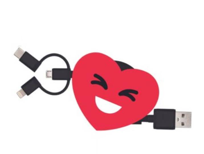 Yello Koko - Câble Trio Usb Vers Usb-C/Micro/Lightning 1m Coeur