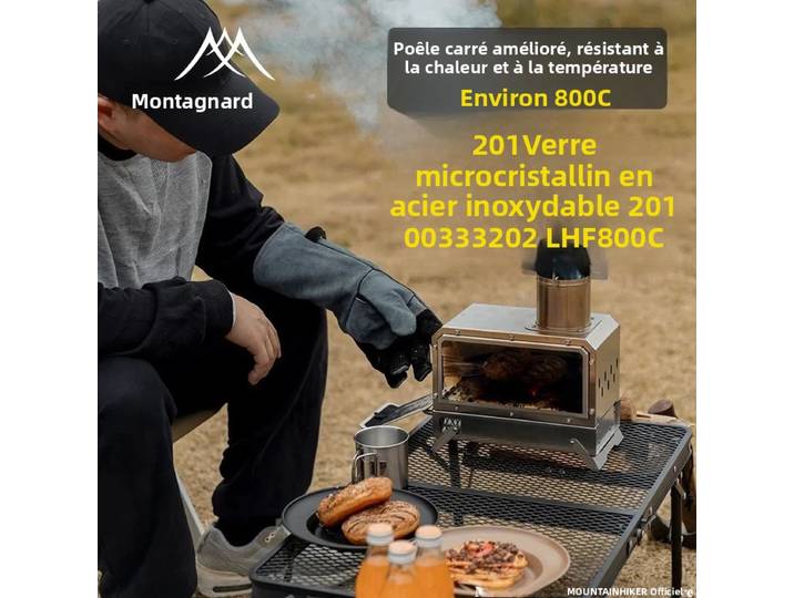 MOUNTAINHIKER Poêle carré à bois portable, acier inoxydable, cheminée extérieure pique-nique randonnée camping poêle à bois